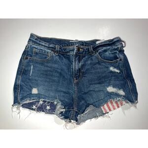 Old navy women’s mid rise boyfriend patriotic distressed blue jeans shorts